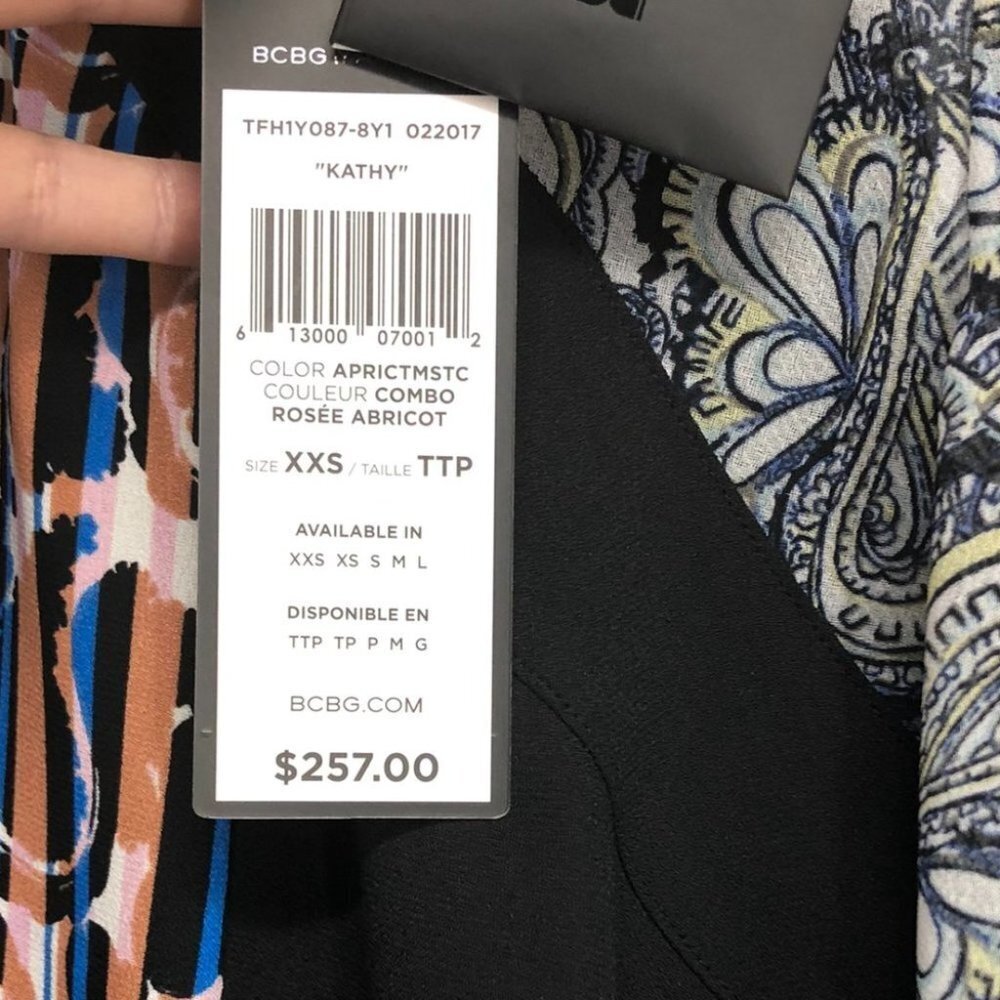 NWT BCBGMAXAZRIA Kathy Abstract paisley print sheer balloon sleeve blouse xxs - Picture 7 of 16